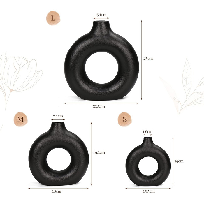 Набор керамических ваз 3 предмета, черный WIAZZLUK