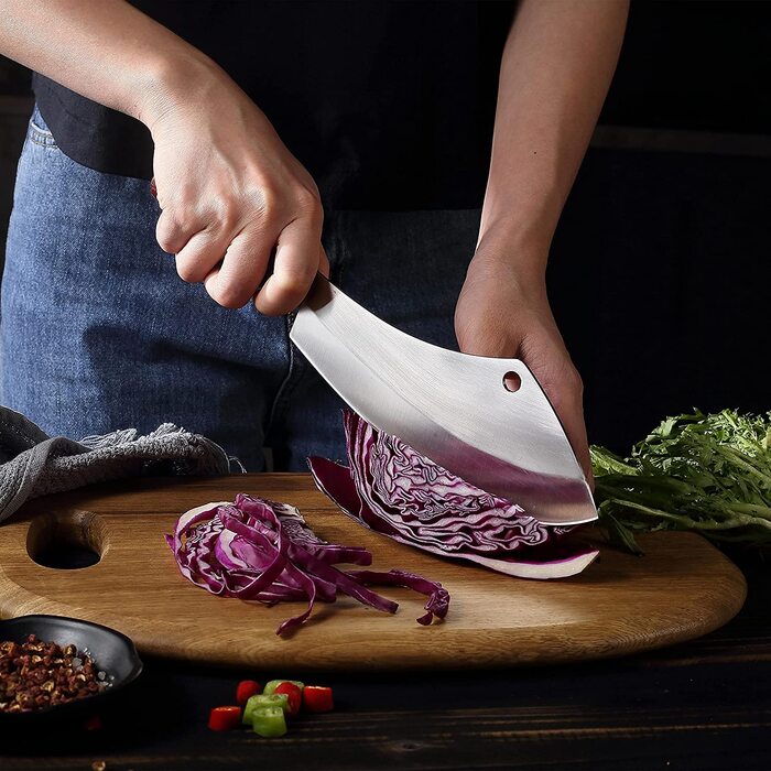 Нож-топорик для мяса OYEZI из нержавеющей стали, кожаные ножны, 18 см