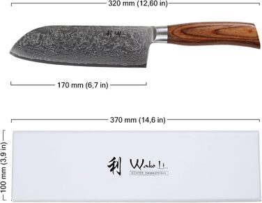 Дамасский китайский поварской нож с рукояткой из дерева пакка 17,50 см Wakoli EDIB Pro