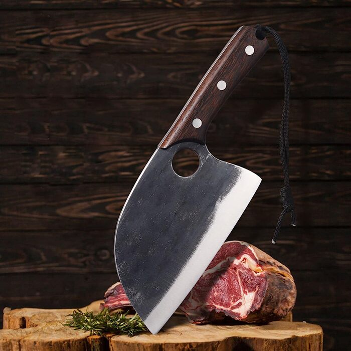 Нож-топорик для мяса Fubinaty из нержавеющей стали, кожаные ножны, 18 см