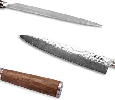 Профессиональный нож из натуральной дамасской стали с рукояткой из орехового дерева 25 см 67 слоев Wakoli
