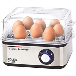 Яйцеварка ADLER AD 4486 с мерной ложкой / 800 Вт / на 8 яиц / регулировка варки / серебристо-черный