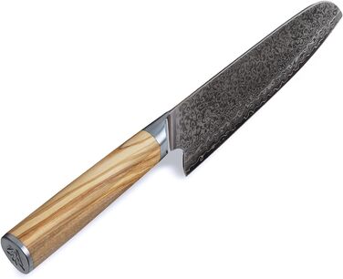 Профессиональный нож Сантоку шеф-повара из настоящей японской дамасской стали с ручкой из оливкового дерева 18 см Wakoli