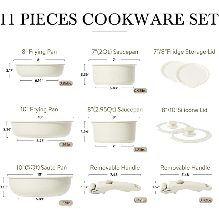 Набор кухонной посуды 11 предметов, белый ‎CAROTE