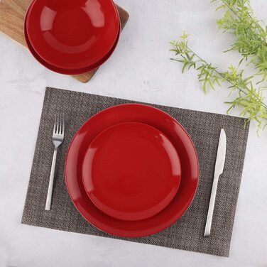 Набор керамических тарелок Amazon Basics на 6 человек, 18 предметов, пожарно-красный