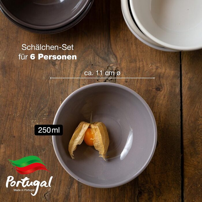 Набор кофейных кружек для кофе 300 мл - Кофейная чашка без ручки из керамики серого цвета - как кружка для капучино, кружка для латте макиато или чайная чашка без ручки - Сделано в Португалии (6 чаш), 6 шт.