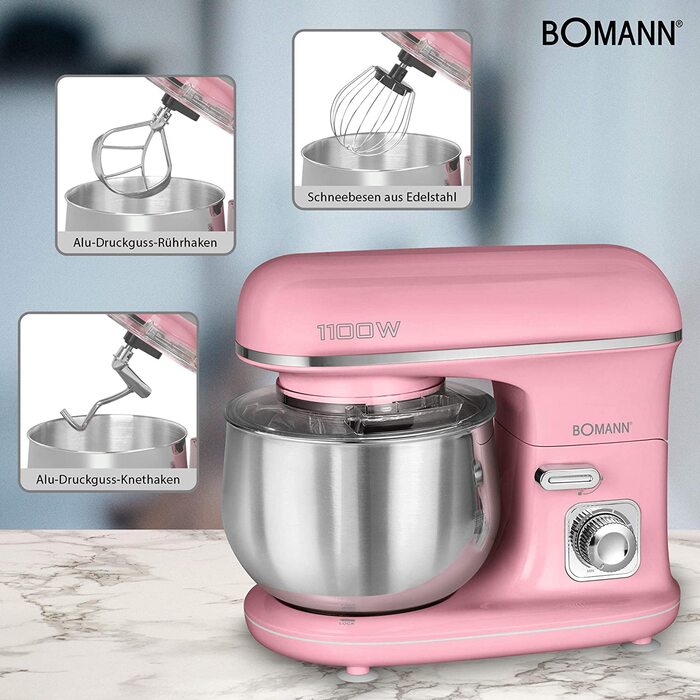 Кухонный комбайн Bomann KM 6030 CB / 1100 Вт / 5 л / нержавеющая сталь / розовый