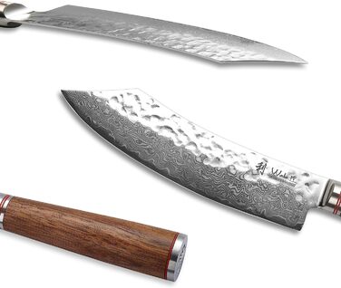 Профессиональный поварской нож из настоящей дамасской стали и рукояткой из оливкового дерева 20 см Wakoli
