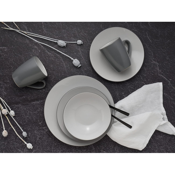 Столовый сервиз из керамогранита на 4 человека 16 предметов Cool Grey Series CreaTable