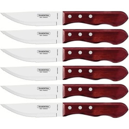 Набор ножей для стейка Tramontina JUMBO из нержавеющей стали, пригоднй для мтья в посудомоечной машине, ручки из натурального дерева, FSC, (6 шт. , краснй) 25.5 краснй