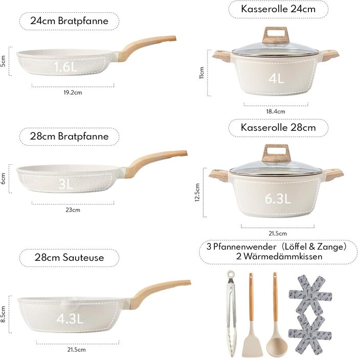 Набор кухонной посуды 12 предметов White Granite effect Carote