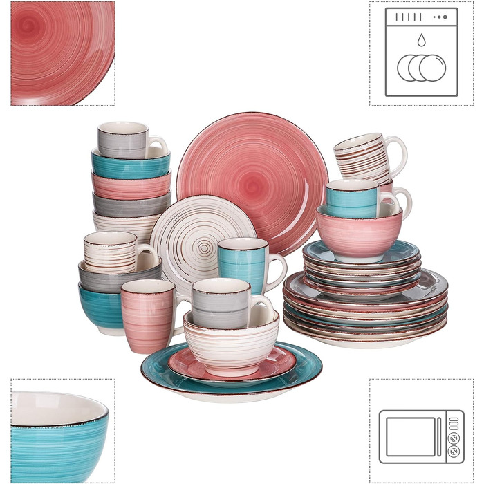Набор разноцветной посуды из фарфора на 8 персон, 32 предмета Bella Vancasso