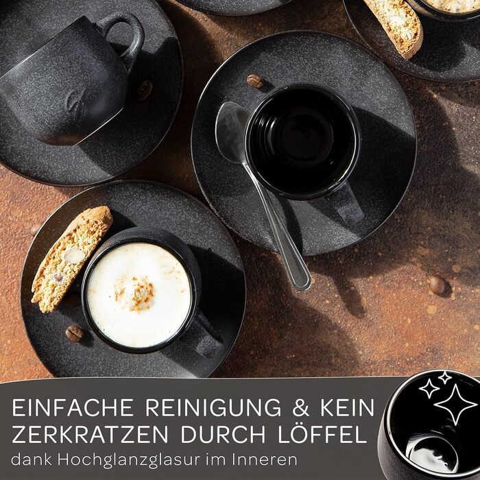 Набор чашек для кофе 80 мл с блюдцами 6 предметов, чёрные Steinzeit