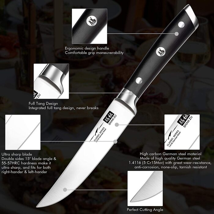 Набор из 4 ножей для стейка Shan Zu из нержавеющей стали, в подарочной коробке