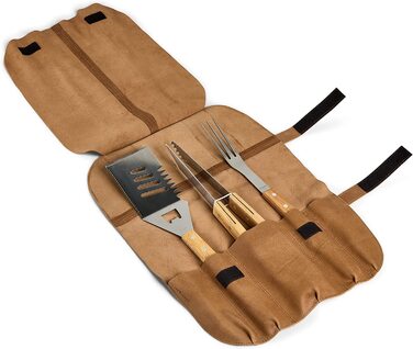 Персонализированные столовые приборы для барбекю Your surprise в кожаной сумке с гравировкой, 3 шт.