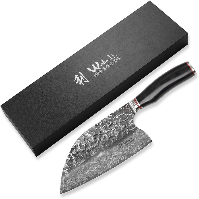 Профессиональный нож из натуральной дамасской стали с рукояткой из молота и дерева пака 20 см Wakoli