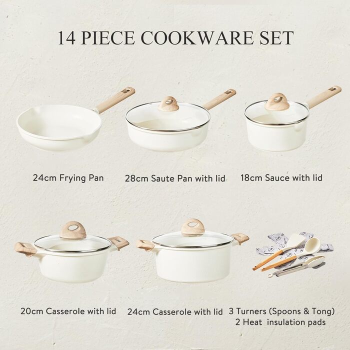 Набор кухонной посуды 14 предметов White Granite effect Carote