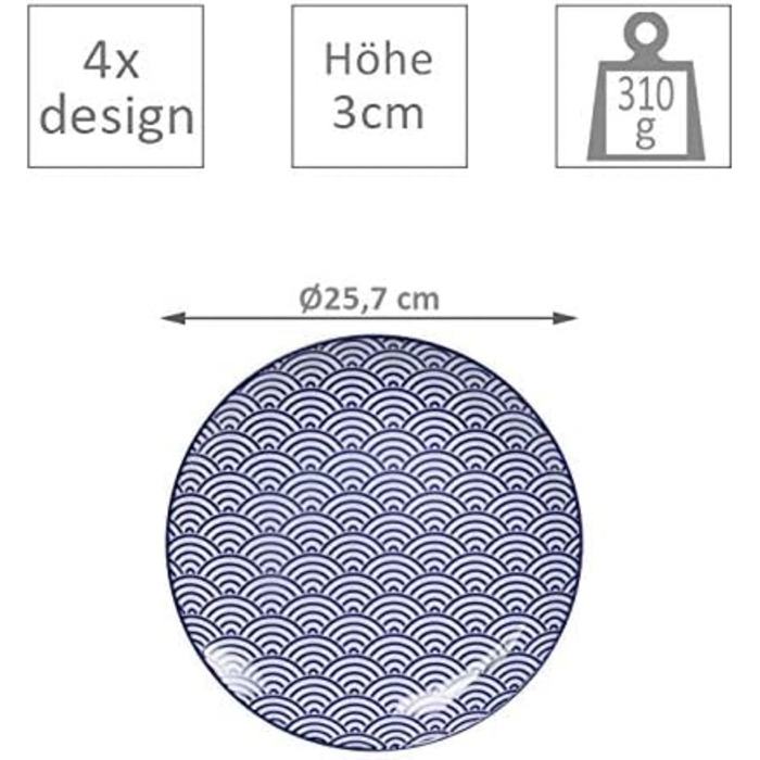 Набор тарелок 25.7 см 4 предмета Nippon Blue TOKYO Design studio