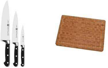 Набор ножей 3 предмета + разделочная доска двухсторонняя 45 см, бамбук Professional "S" Zwilling