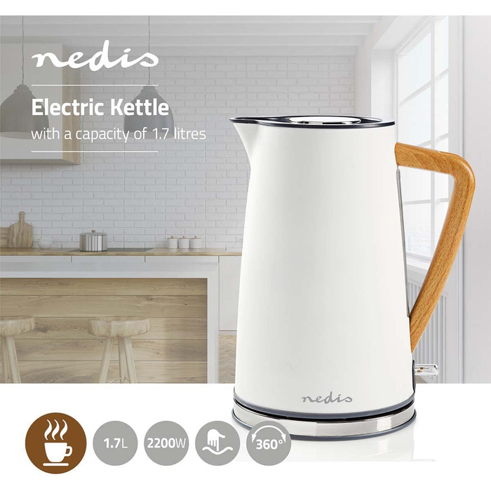 Электрический чайник Nedis Soft-touch / 2200 Вт / 1,7 л / фильтр против накипи