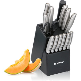 Набор ‎Alpina 12 ножей + ножницы из нержавеющей стали + точилка для ножей, с подставкой