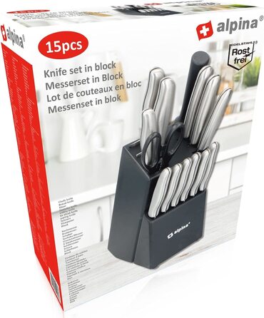 Набор ‎Alpina 12 ножей + ножницы из нержавеющей стали + точилка для ножей, с подставкой