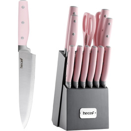 Набор ножей с подставкой 14 предметов, розовый Hecef