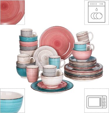 Набор разноцветной посуды из фарфора на 8 персон, 32 предмета Bella Vancasso