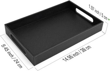 Прямоугольный поднос из искусственной кожи с ручками 38 x 24 x 5 см - черный Luxspire