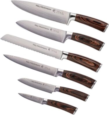 Набор из 6 дамасских ножей с рукоятками из дерева пакка Wakoli Edib