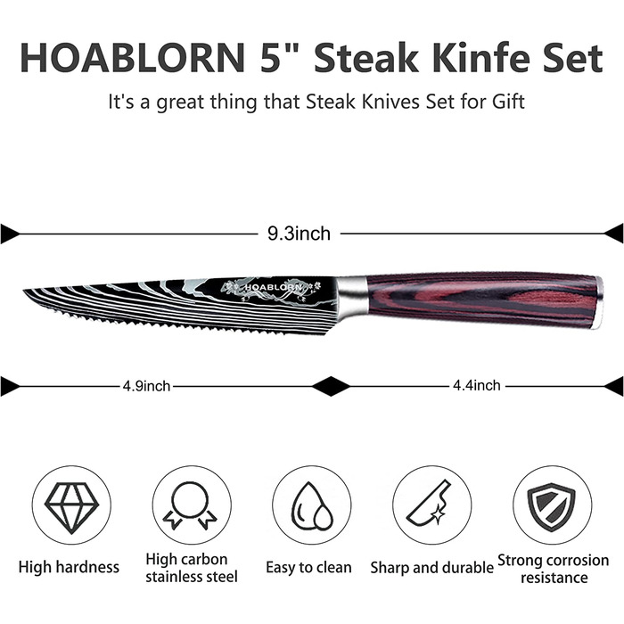 Набор ножей для стейка HOABLORN, 6 предметов