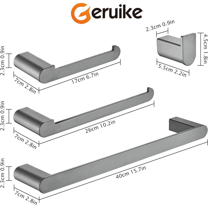 Набор держателей для ванной комнаты 4 предмета, серый GERUIKE