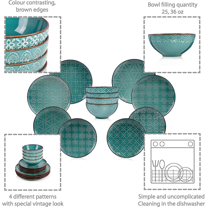 Набор столовой посуды из керамогранита на 4 персоны, 12 предметов Faro Sänger