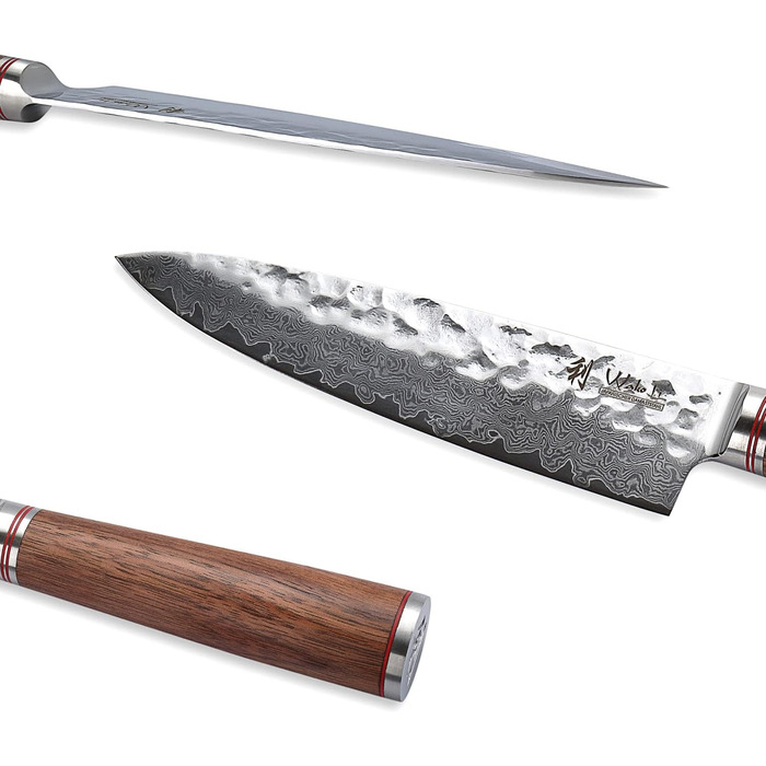 Профессиональный поварской нож из настоящей дамасской стали и рукояткой из изысканного орехового дерева 20 см Wakoli Exclusive Premium