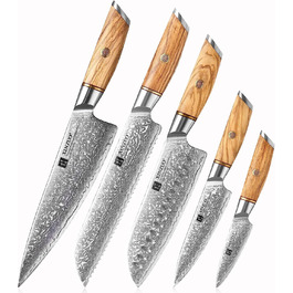 Набор ножей 5 предметов, дамасская сталь XINZUO