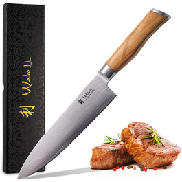 Высококачественный профессиональный нож с ручкой из оливкового дерева с дамасским лезвием Wakoli 