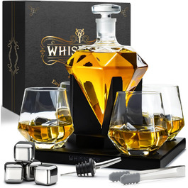 Графин для виски "Бриллиант" с подставкой 1000 мл, 4 стакана, 4 камня Whisiskey