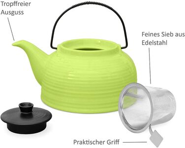 Керамический набор Tea4chill "Nelly", заварочный чайник с подогревом 1.5 л, 6 чашек по 120 мл, зеленый