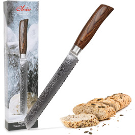 Нож для хлеба из дамасской стали волнистой огранки 20 см 67 слоев Wakoli EDIB Pro 