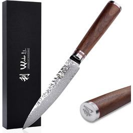 Универсальный нож из натуральной дамасской стали с рукояткой из молота и ореха 12,50 см Wakoli 