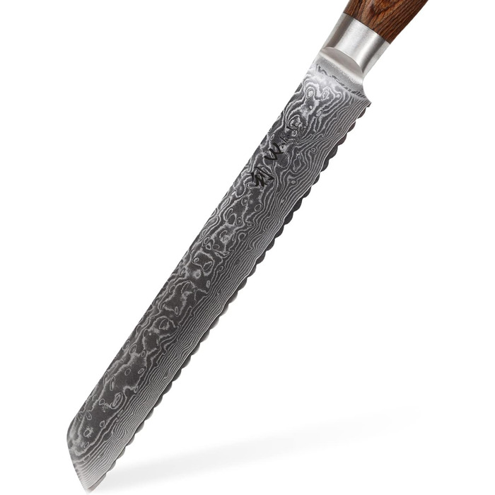 Нож для хлеба из дамасской стали волнистой огранки 20 см 67 слоев Wakoli EDIB Pro