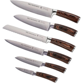  Набор из 6 дамасских ножей с рукоятками из дерева пакка Wakoli Edib