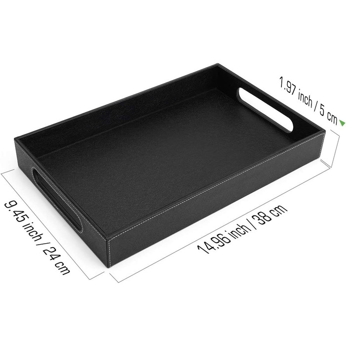 Прямоугольный поднос из искусственной кожи с ручками 38 x 24 x 5 см - черный Luxspire