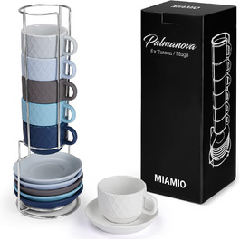 Набор чашек для кофе 75 мл с подставкой, 6 предметов, цвет океан  - Palmanova Collection MIAMIO 
