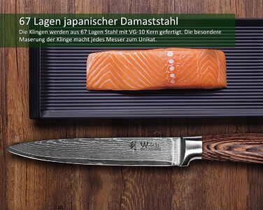 Профессиональный мясной нож из дамасской стали с ручкой из дерева пакка 20 см Wakoli